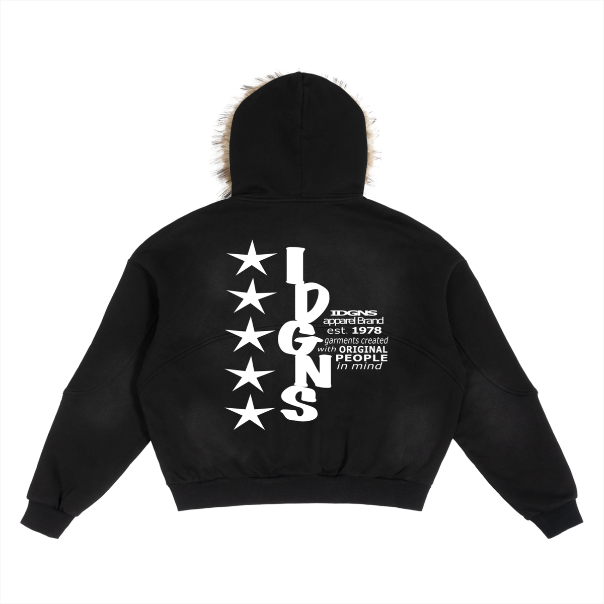 IDGNS Sun Fade Boxy Detachable Fur Hoodie