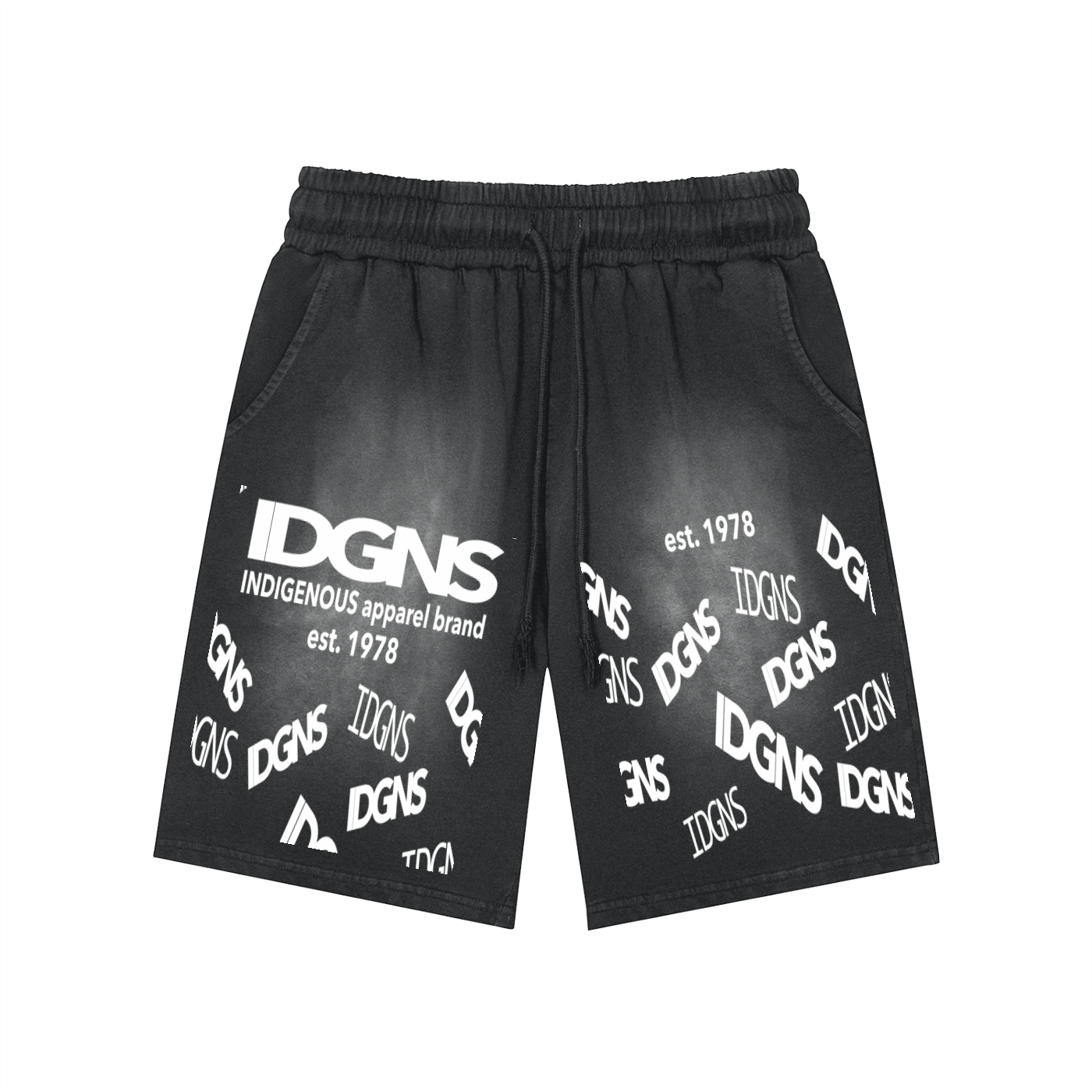 IDGNS UNISEX Rectangle Patch Monkey Washed Shorts IDGNS