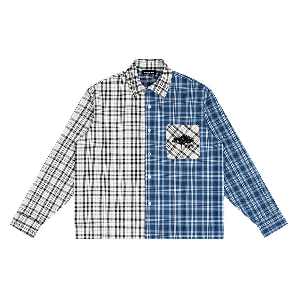 IDGNS Unisex Oversized Plaid Color Block Shirt