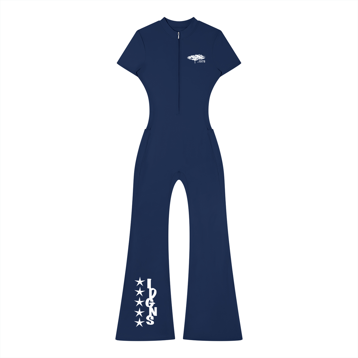 IDGNS Women’s Tight Flared Leg Quarter-Zip Jumpsuit