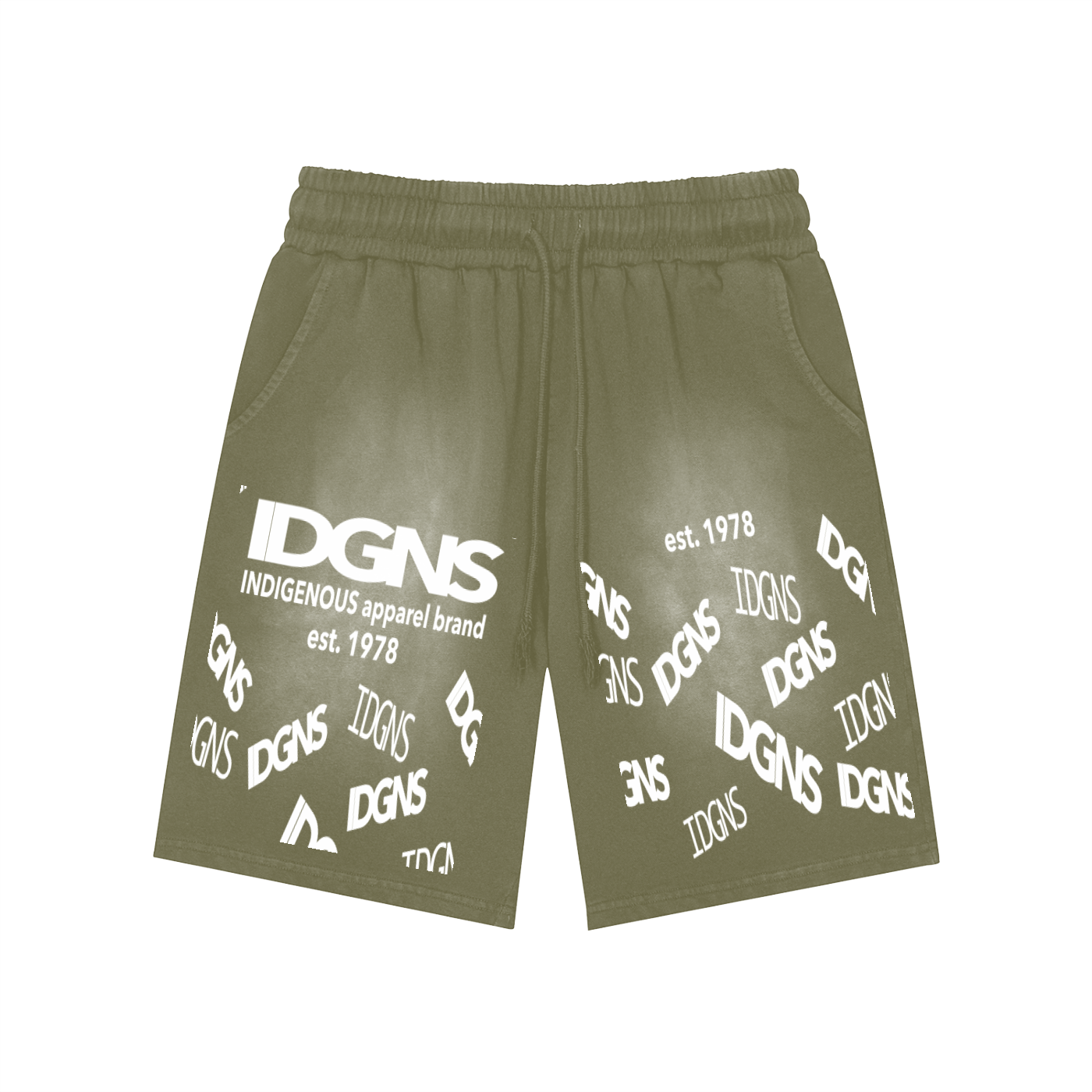 IDGNS UNISEX Rectangle Patch Monkey Washed Shorts IDGNS
