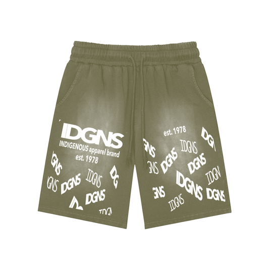IDGNS UNISEX Rectangle Patch Monkey Washed Shorts IDGNS