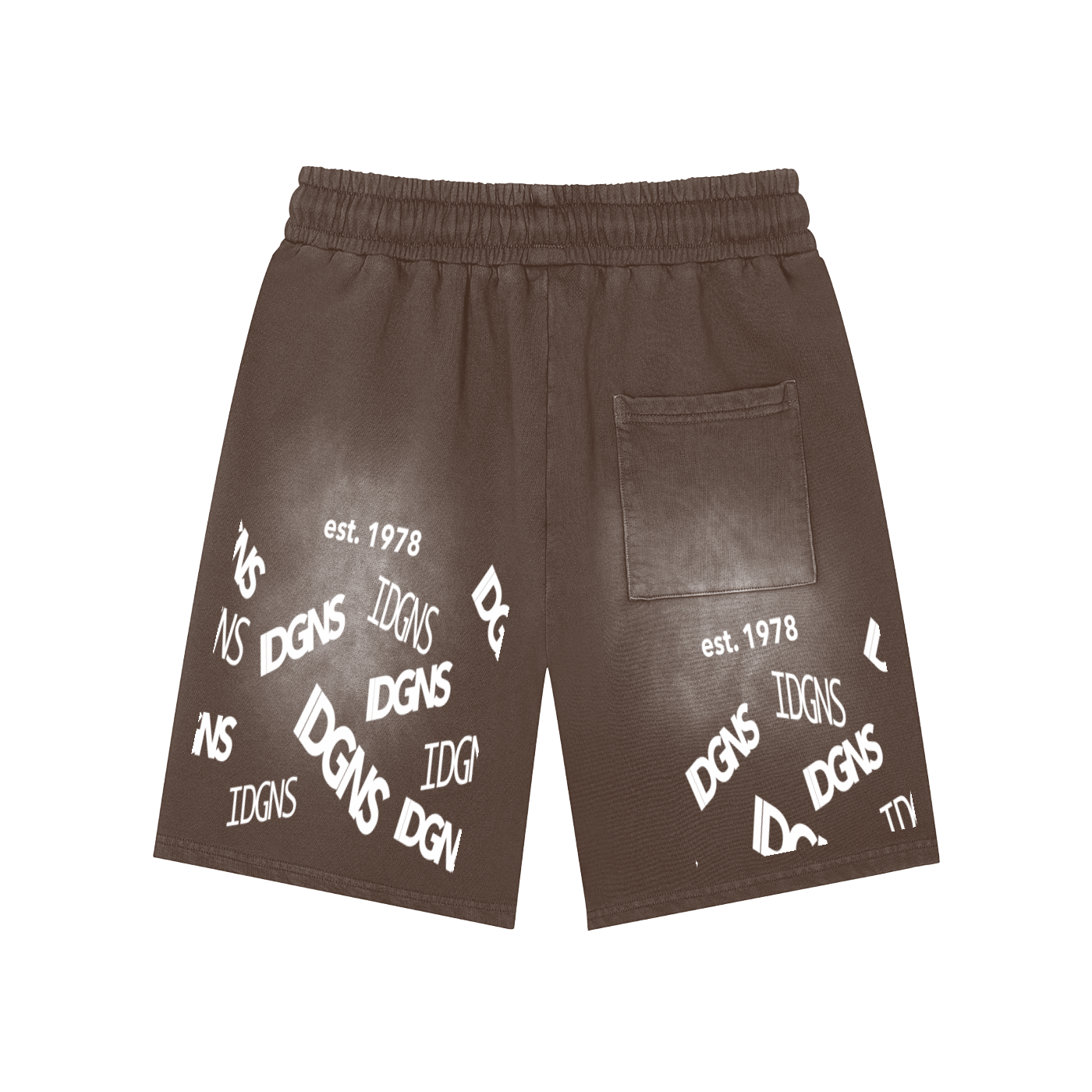IDGNS UNISEX Rectangle Patch Monkey Washed Shorts IDGNS