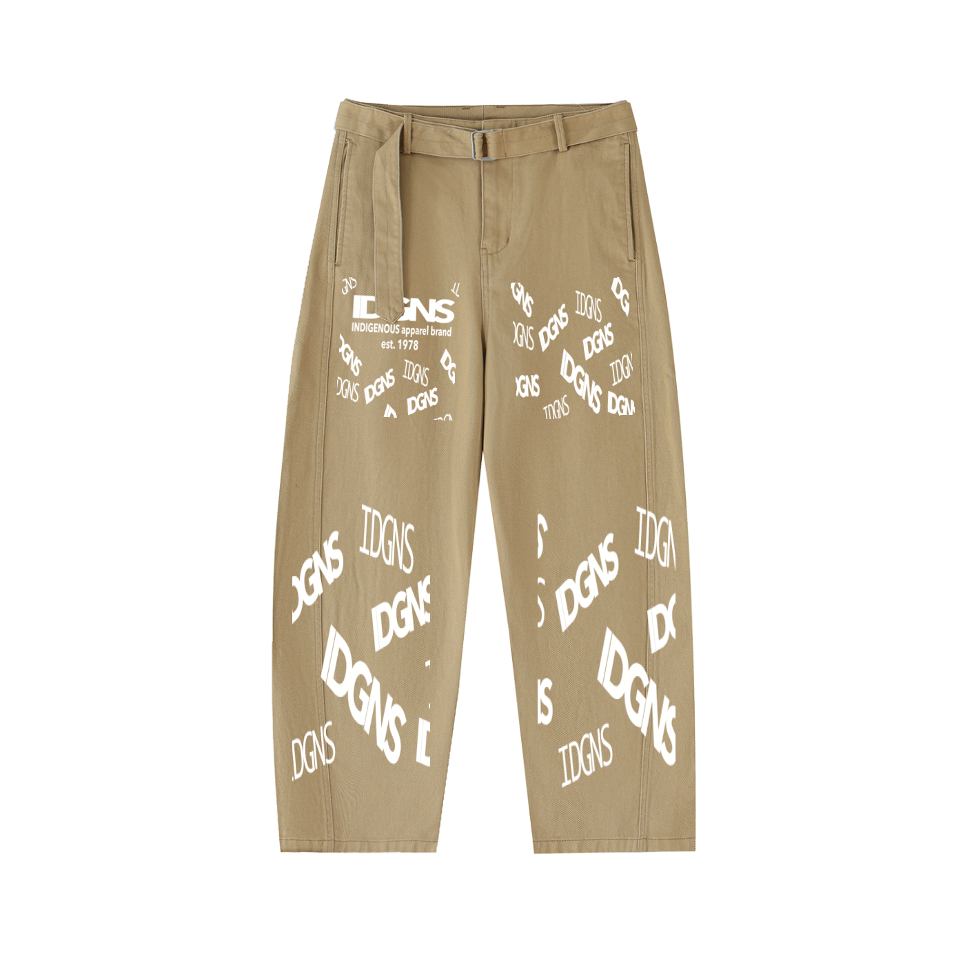 IDGNS WOMEN Belted Barrel-leg Chino Pants IDGNS
