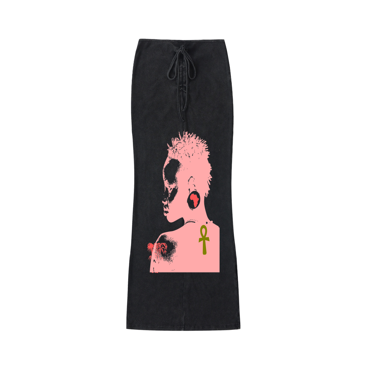 IDGNS Original Woman 2026 Dyed Washed Drawstring Maxi Skirt IDGNS