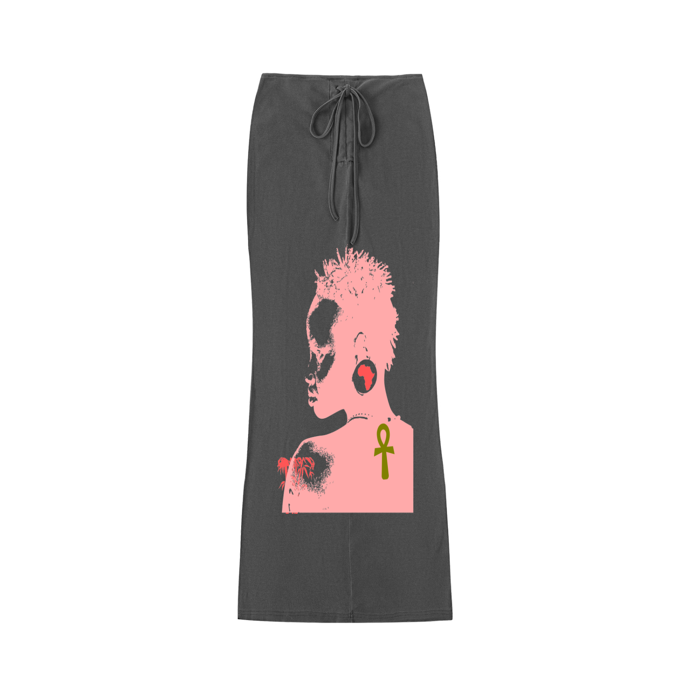 IDGNS Original Woman 2026 Dyed Washed Drawstring Maxi Skirt IDGNS