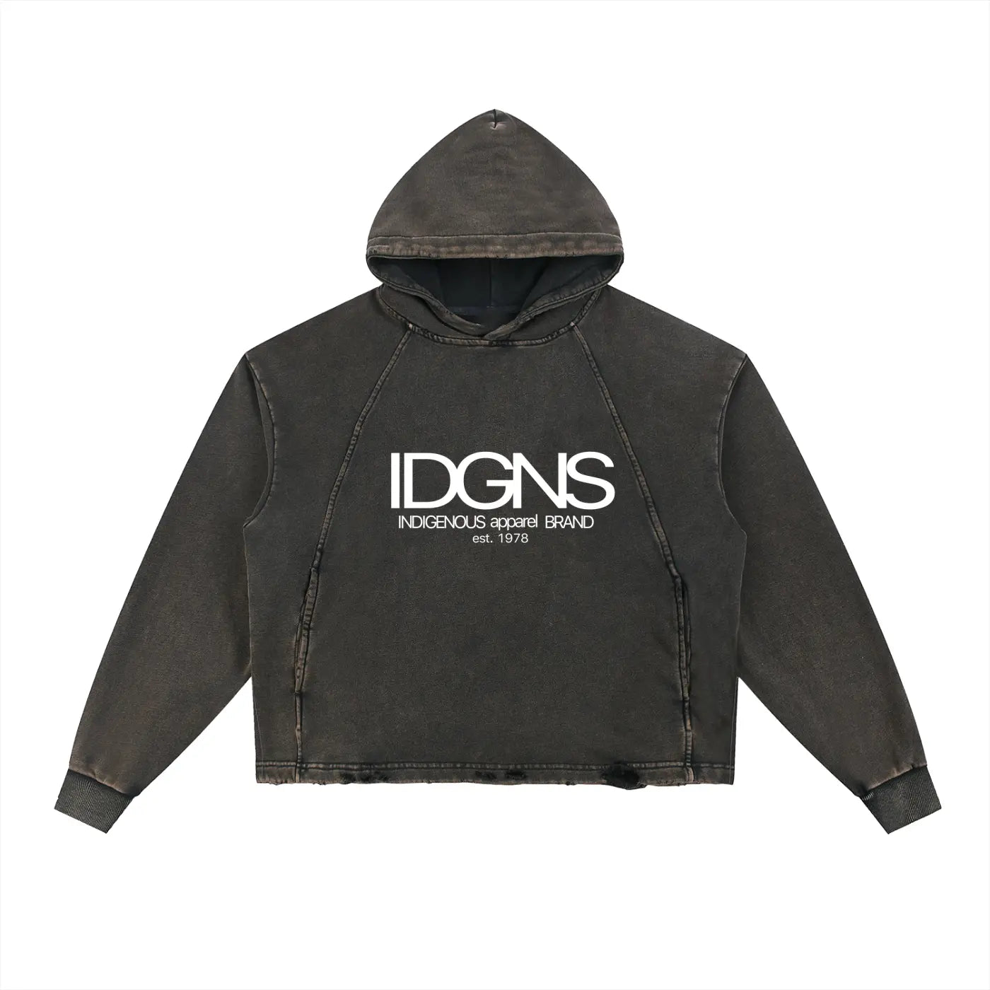 IDGNS Vintage Washed Frayed-Hem Hoodie IDGNS