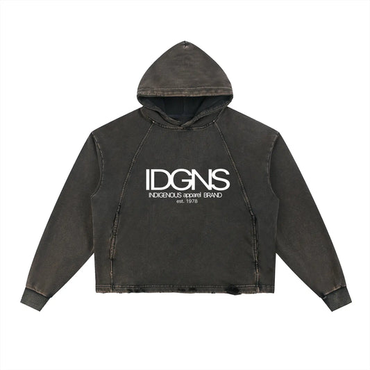 IDGNS Vintage Washed Frayed-Hem Hoodie IDGNS