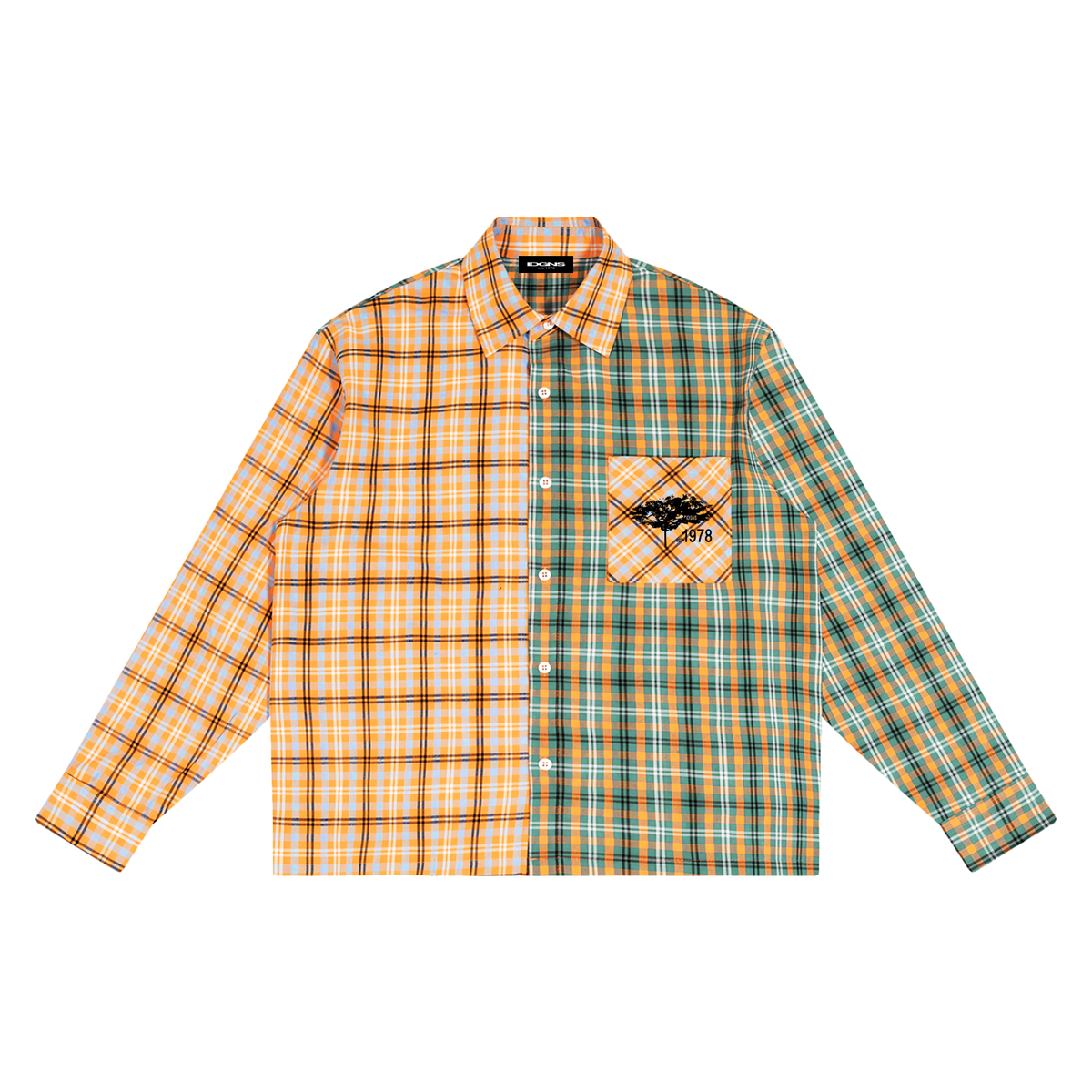IDGNS Unisex Oversized Plaid Color Block Shirt