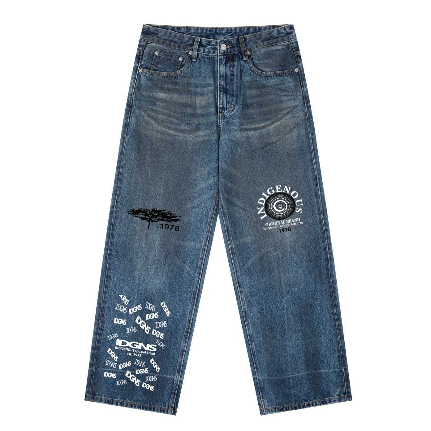 IDGNS Men Vintage Wash Baggy Denim Jeans IDGNS
