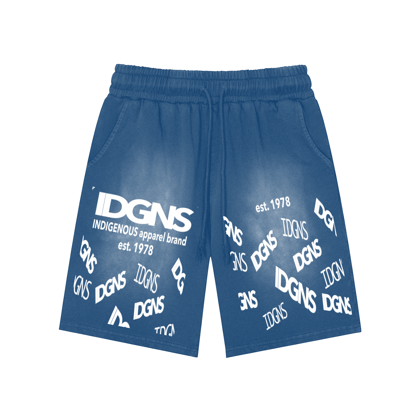 IDGNS UNISEX Rectangle Patch Monkey Washed Shorts IDGNS