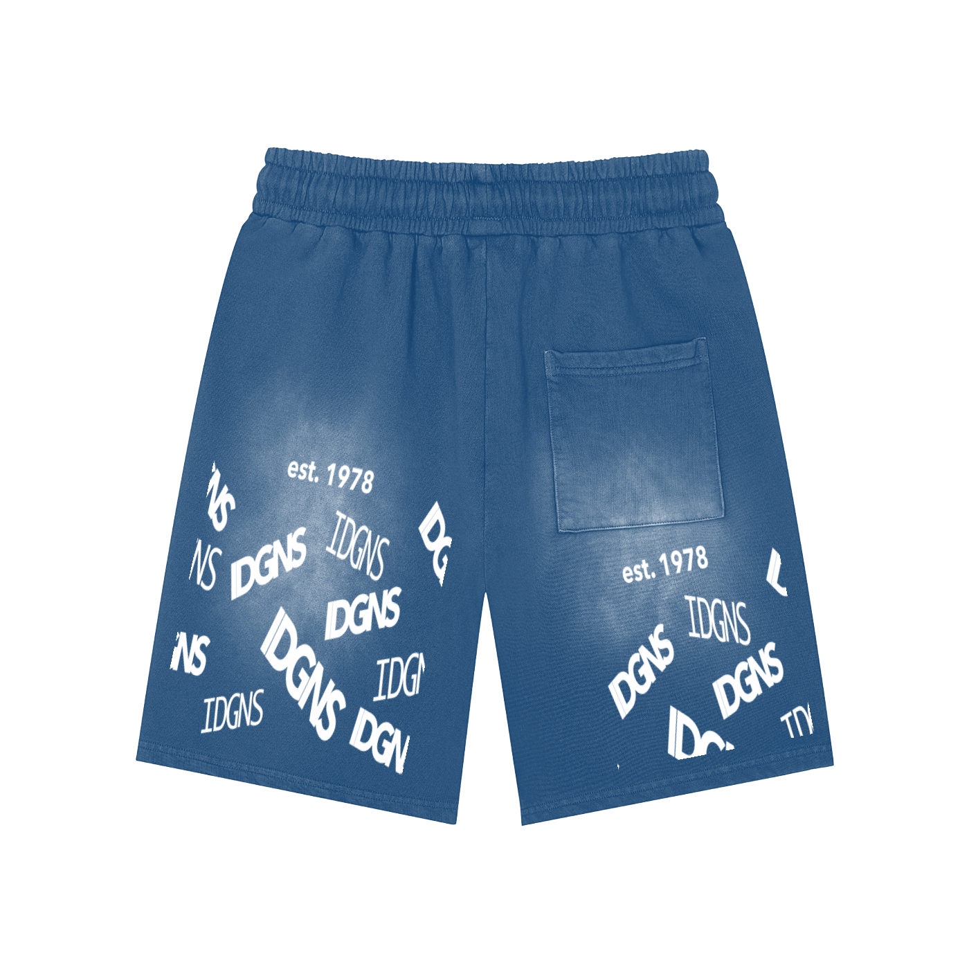 IDGNS UNISEX Rectangle Patch Monkey Washed Shorts IDGNS