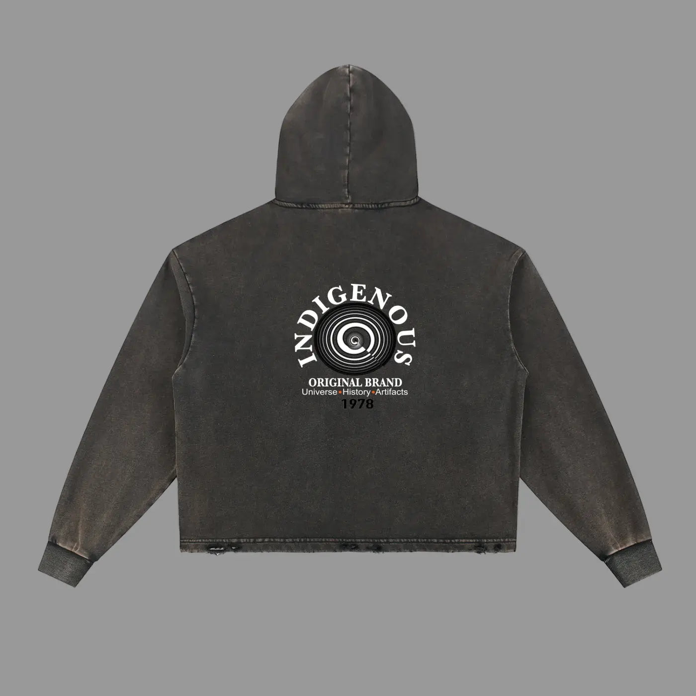 IDGNS Vintage Washed Frayed-Hem Hoodie IDGNS