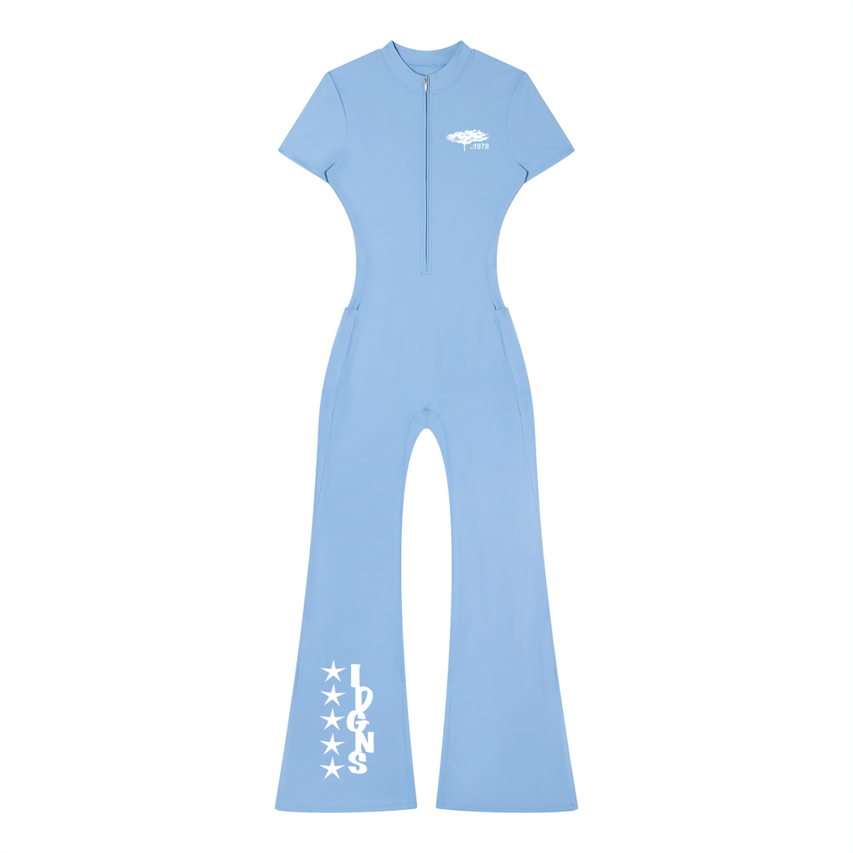 IDGNS Women’s Tight Flared Leg Quarter-Zip Jumpsuit
