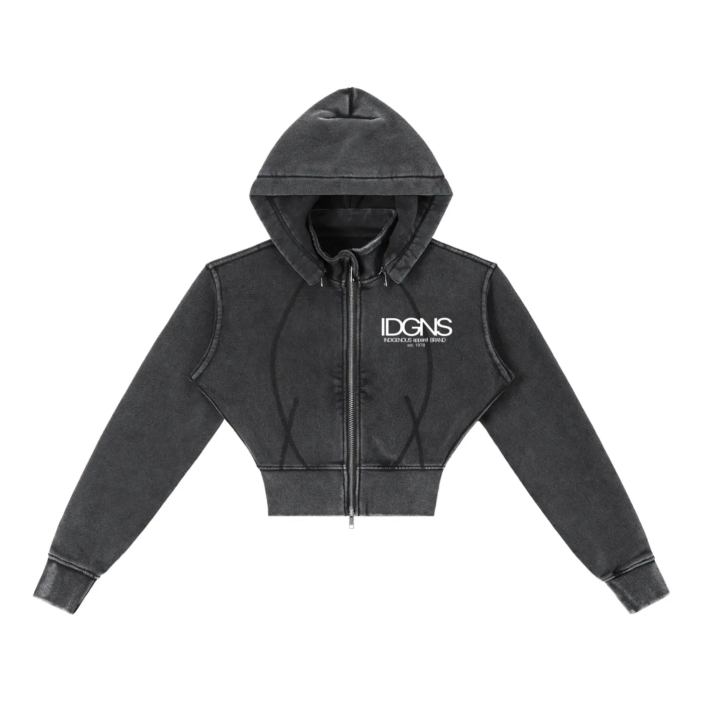 IDGNS Women Vintage Washed Cropped Fleece Hoodie IDGNS