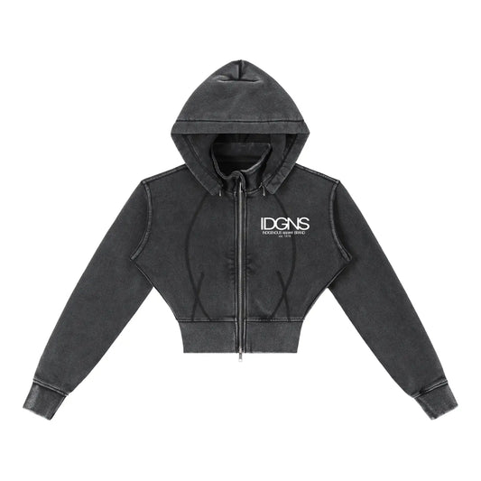 IDGNS Women Vintage Washed Cropped Fleece Hoodie IDGNS