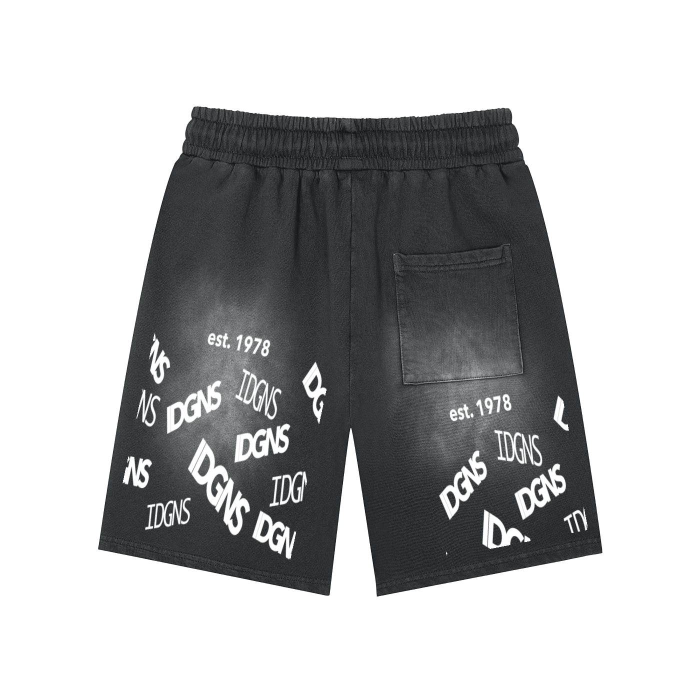 IDGNS UNISEX Rectangle Patch Monkey Washed Shorts IDGNS