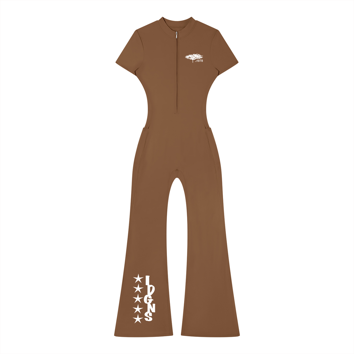 IDGNS Women’s Tight Flared Leg Quarter-Zip Jumpsuit