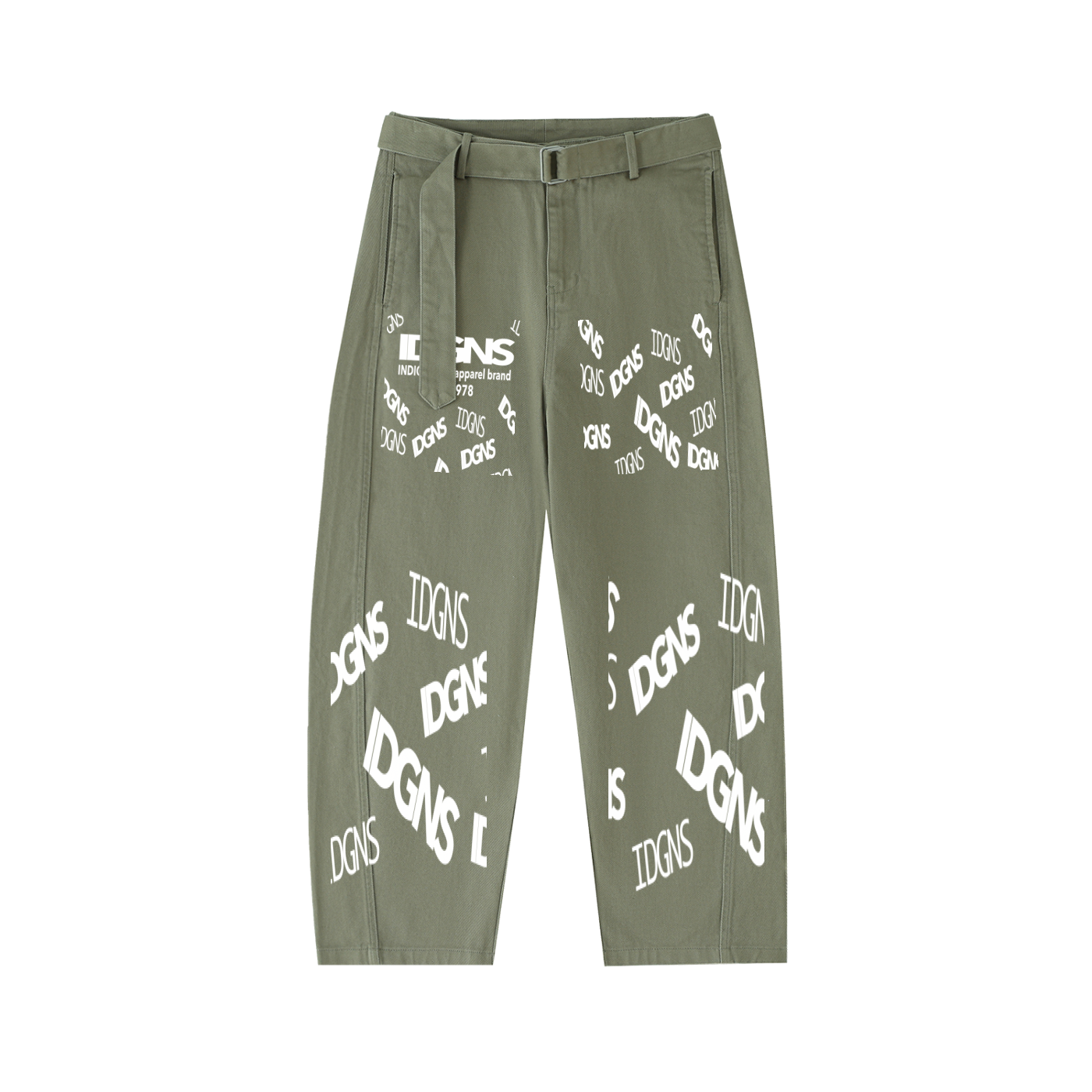 IDGNS WOMEN Belted Barrel-leg Chino Pants IDGNS