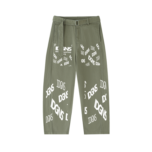 IDGNS WOMEN Belted Barrel-leg Chino Pants IDGNS