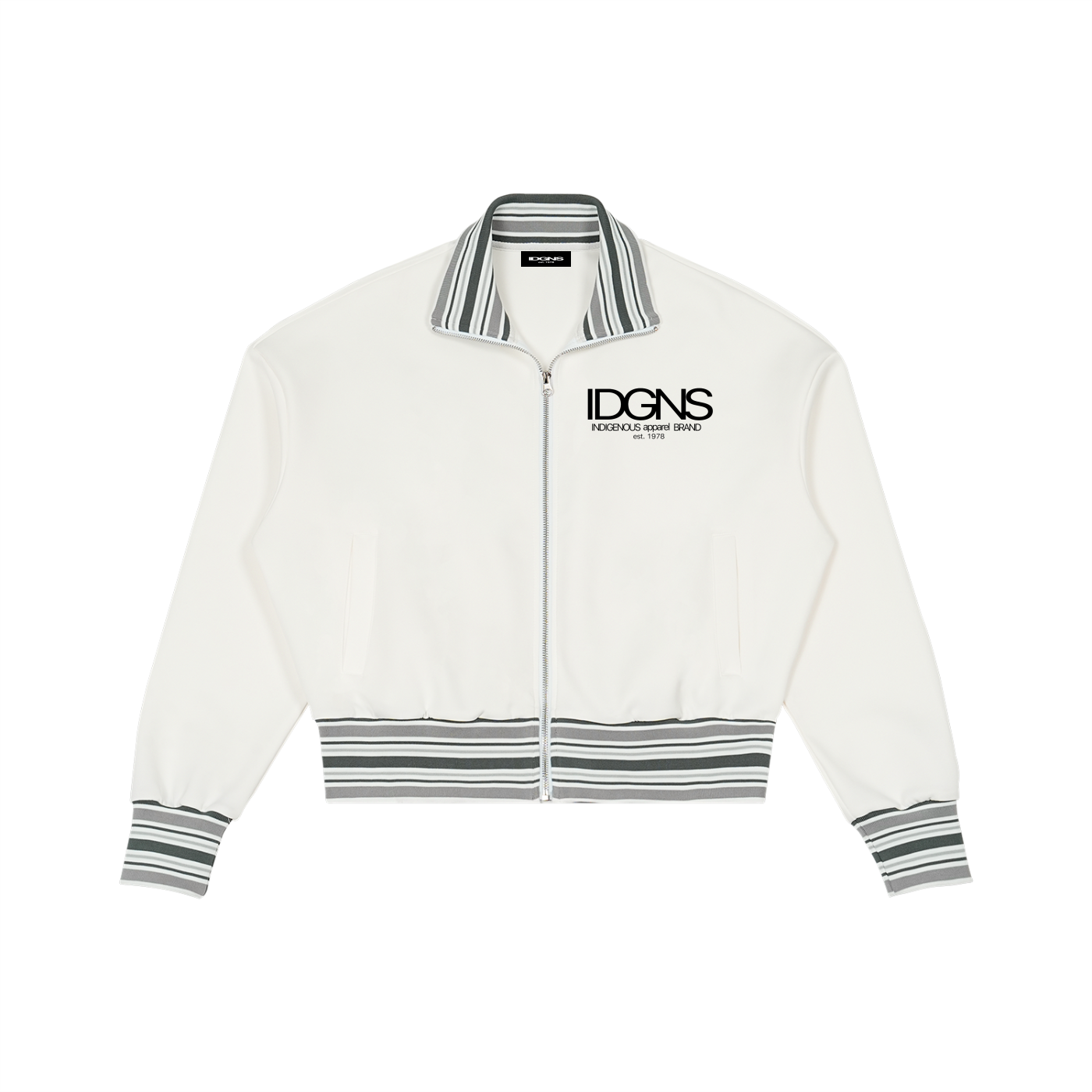 IDGNS 2026 Unisex Striped Rib Collar Zip Track Jacket IDGNS