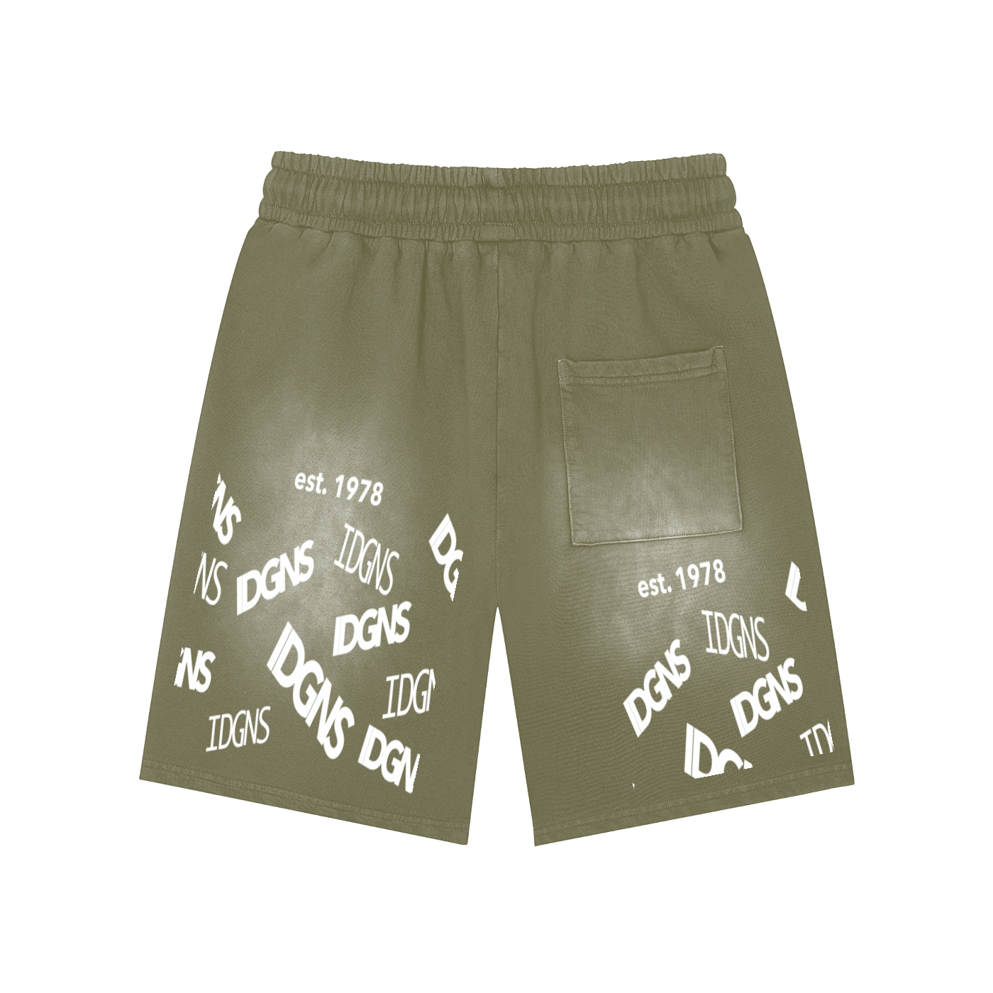 IDGNS UNISEX Rectangle Patch Monkey Washed Shorts IDGNS