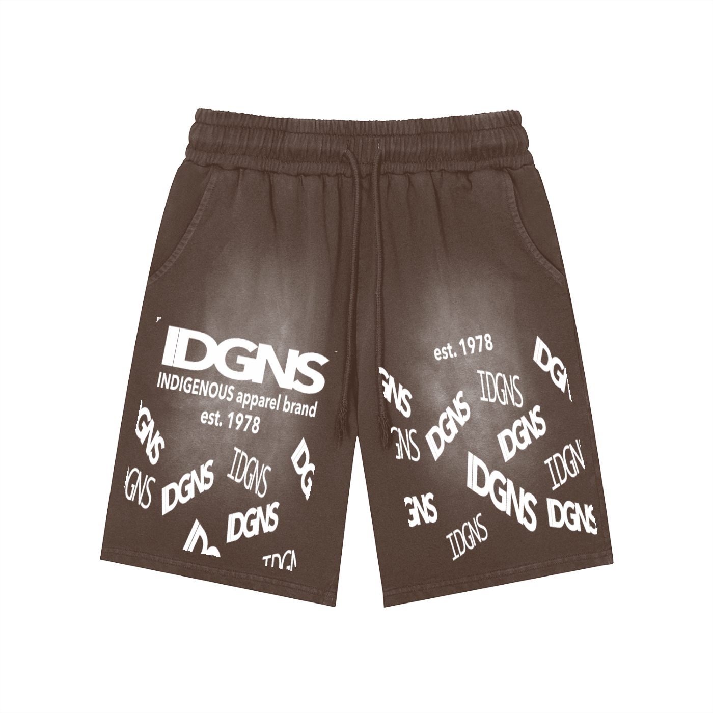 IDGNS UNISEX Rectangle Patch Monkey Washed Shorts IDGNS