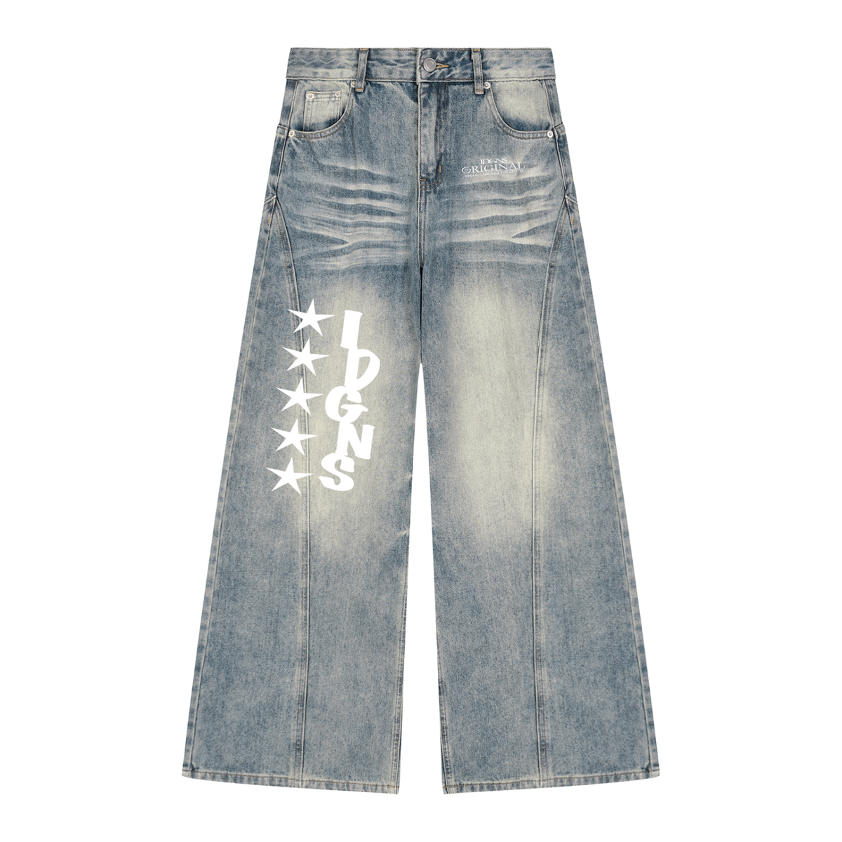 IDGNS Women’s Vintage Wash Wide Leg Denim Jeans