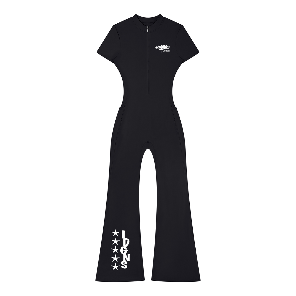 IDGNS Women’s Tight Flared Leg Quarter-Zip Jumpsuit