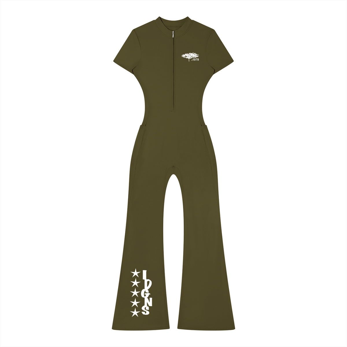 IDGNS Women’s Tight Flared Leg Quarter-Zip Jumpsuit