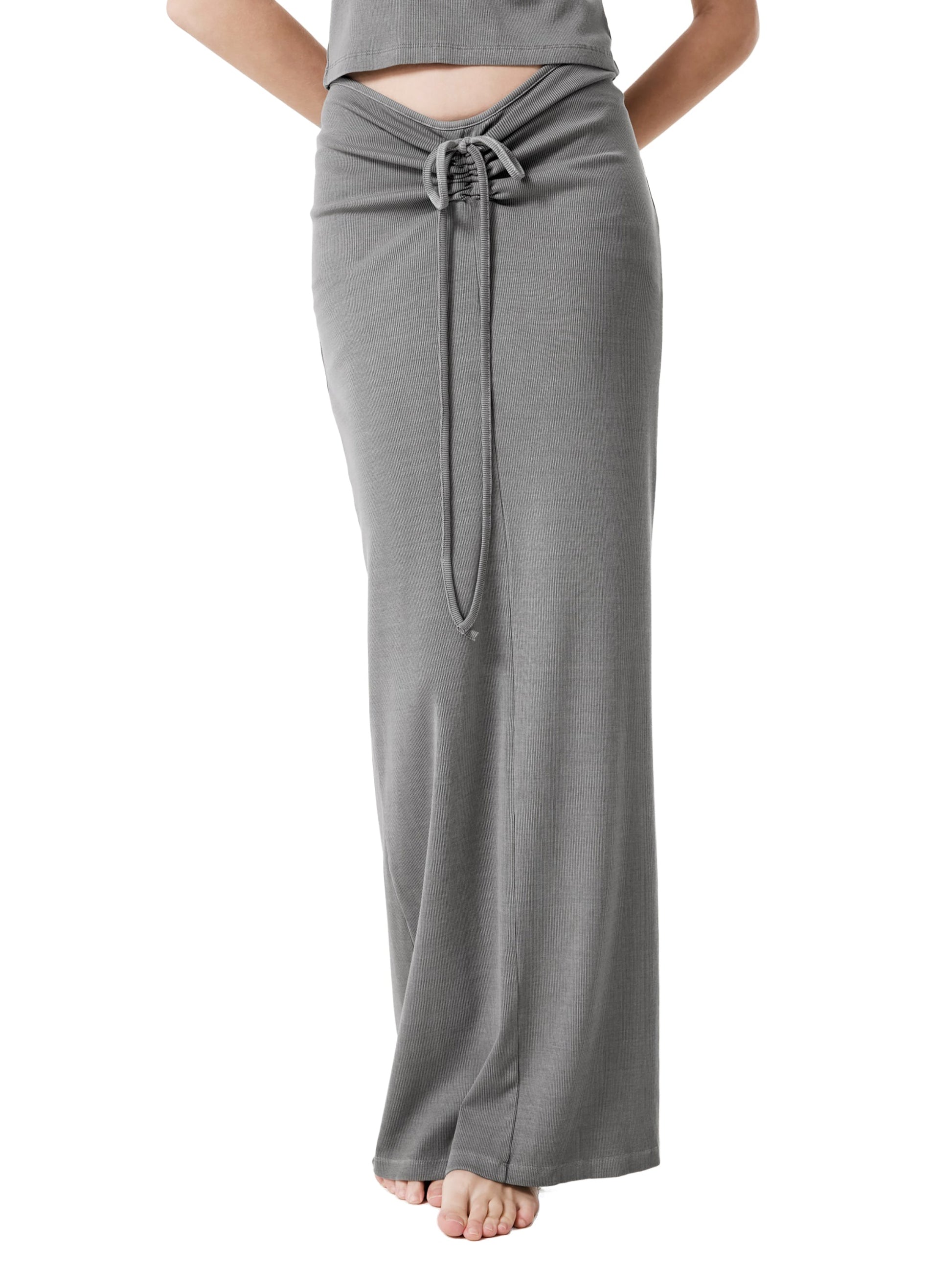 Dyed Washed Drawstring Maxi Skirt IDGNS
