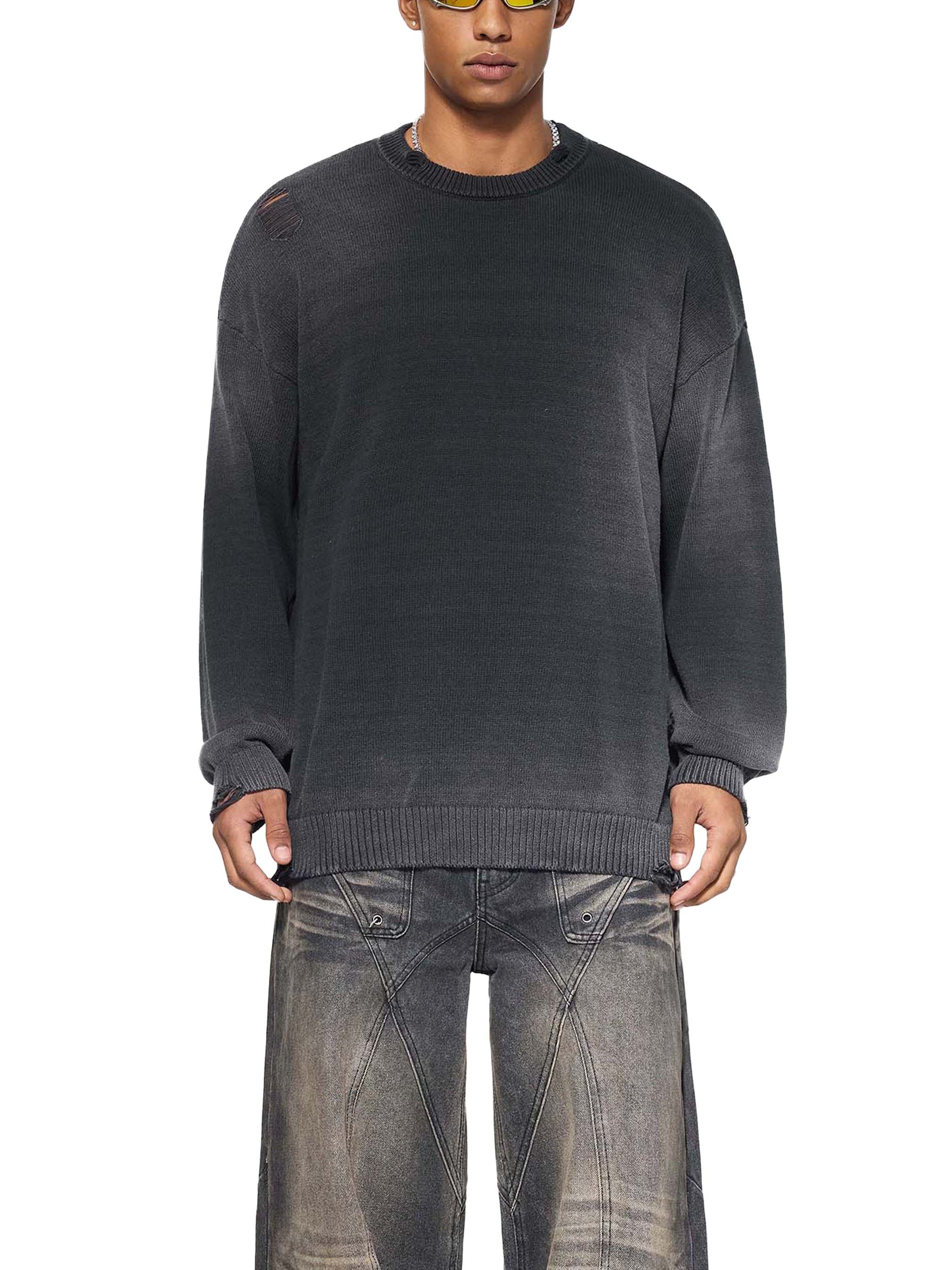 IDGNS LUXURY Sun Fade Distressed Ripped Crewneck sweater IDGNS