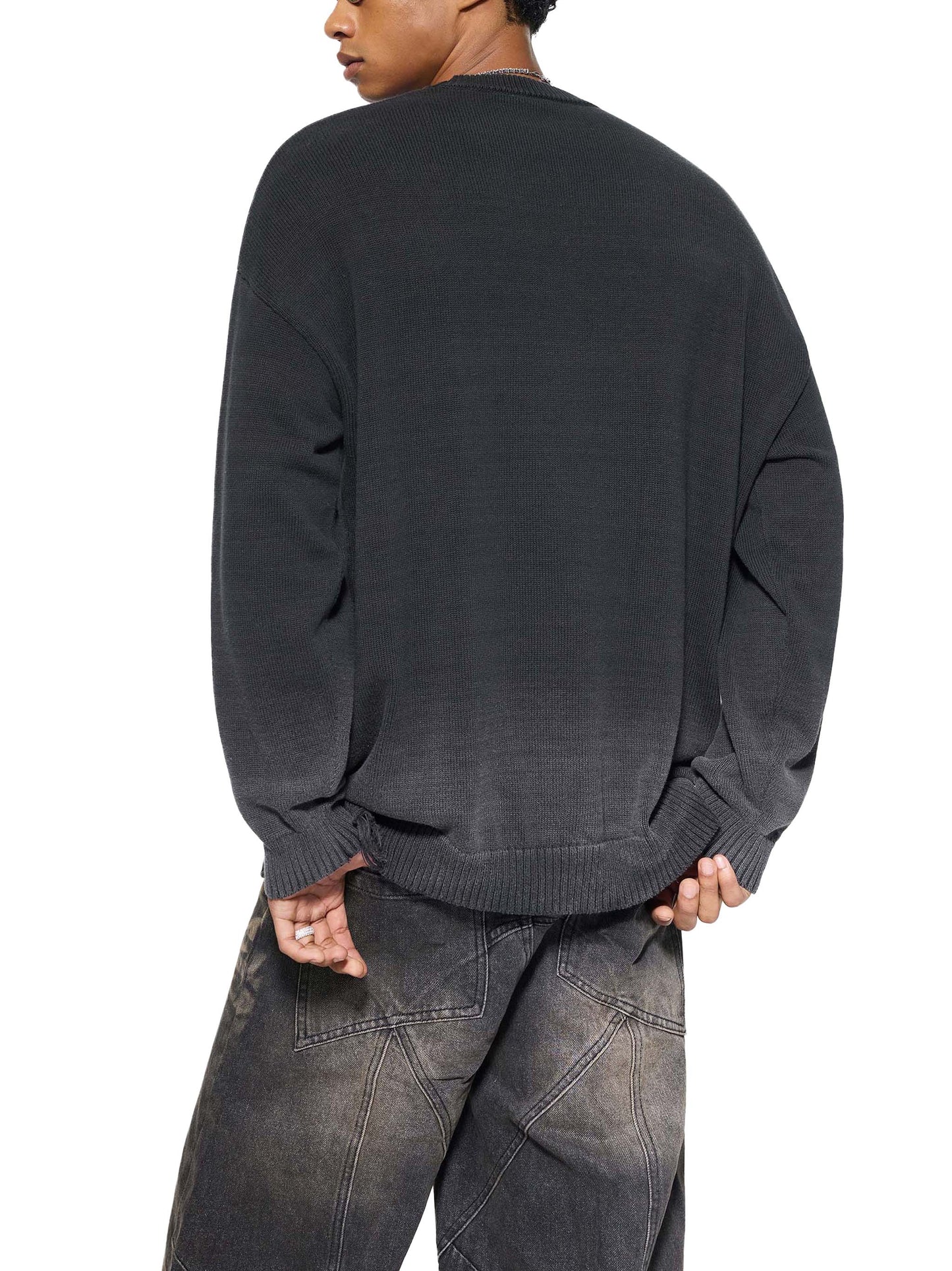 IDGNS LUXURY Sun Fade Distressed Ripped Crewneck sweater IDGNS