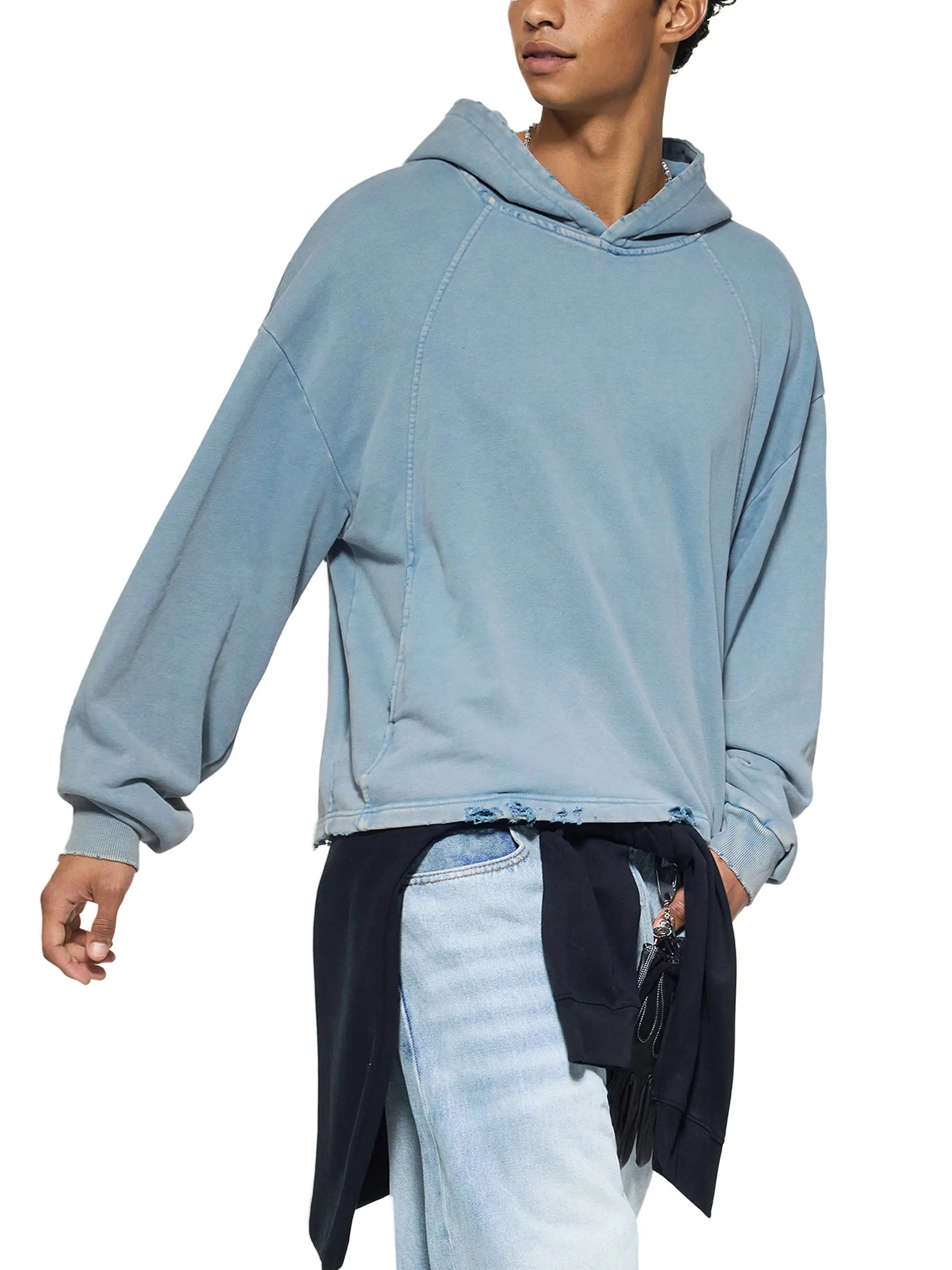 IDGNS Vintage Washed Frayed-Hem Hoodie IDGNS